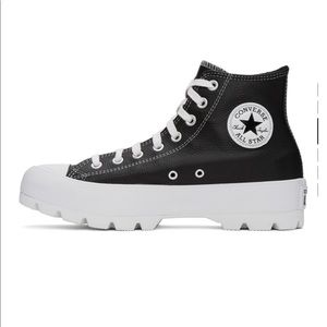 Black Leather Lugged Chuck Taylor All Star High Sneakers
